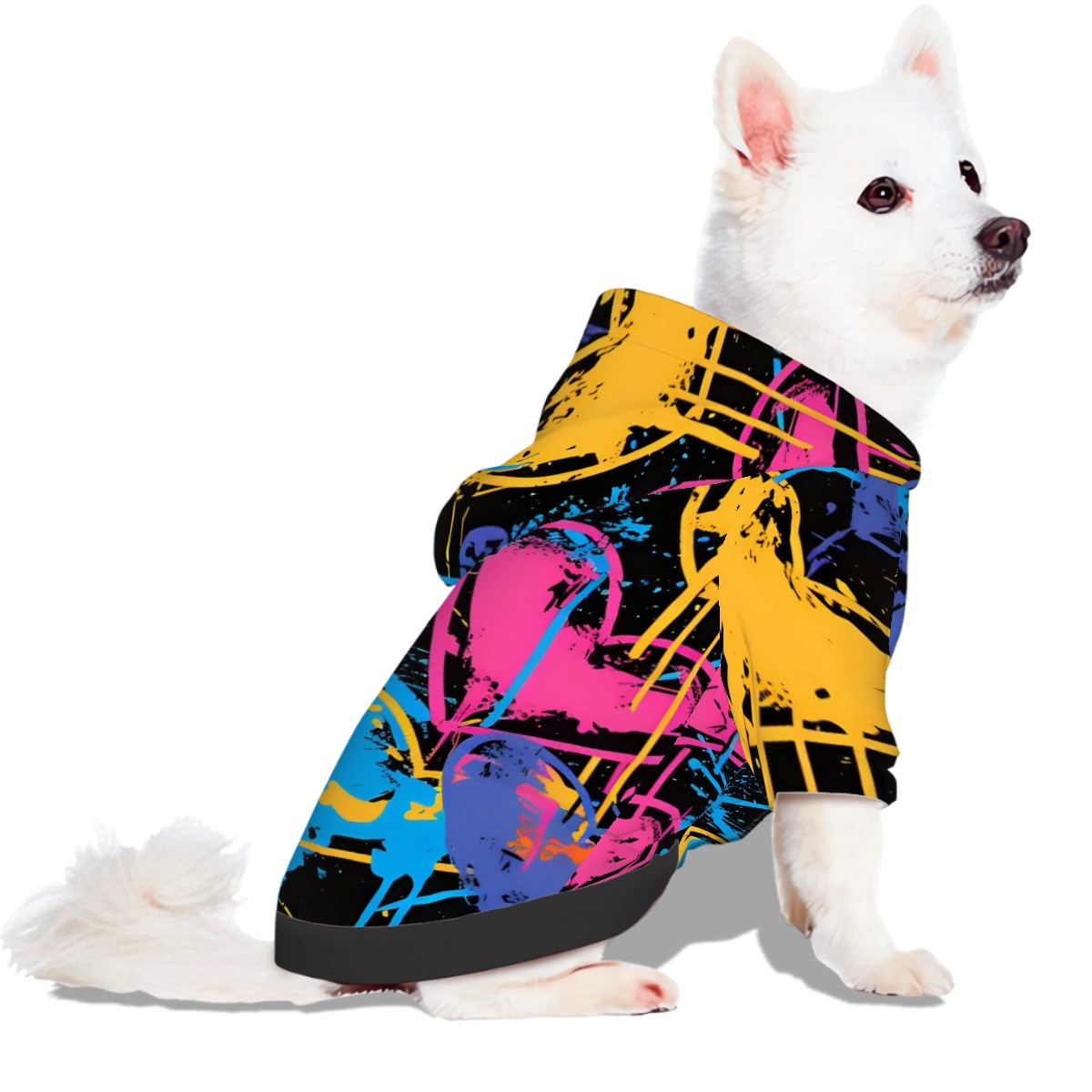 Pet Hoodie-Neon Graffiti Hearts