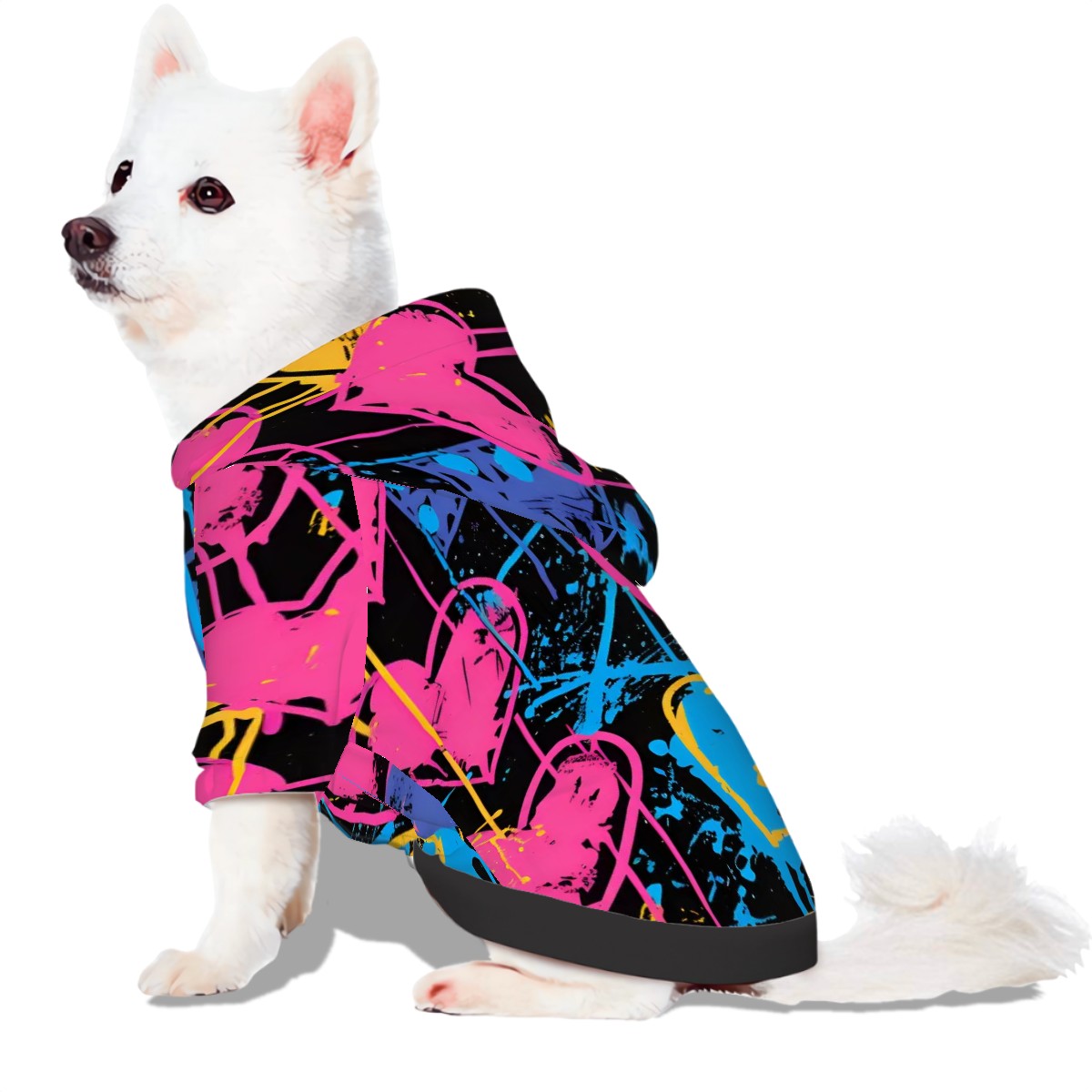 Pet Hoodie-Neon Graffiti Hearts