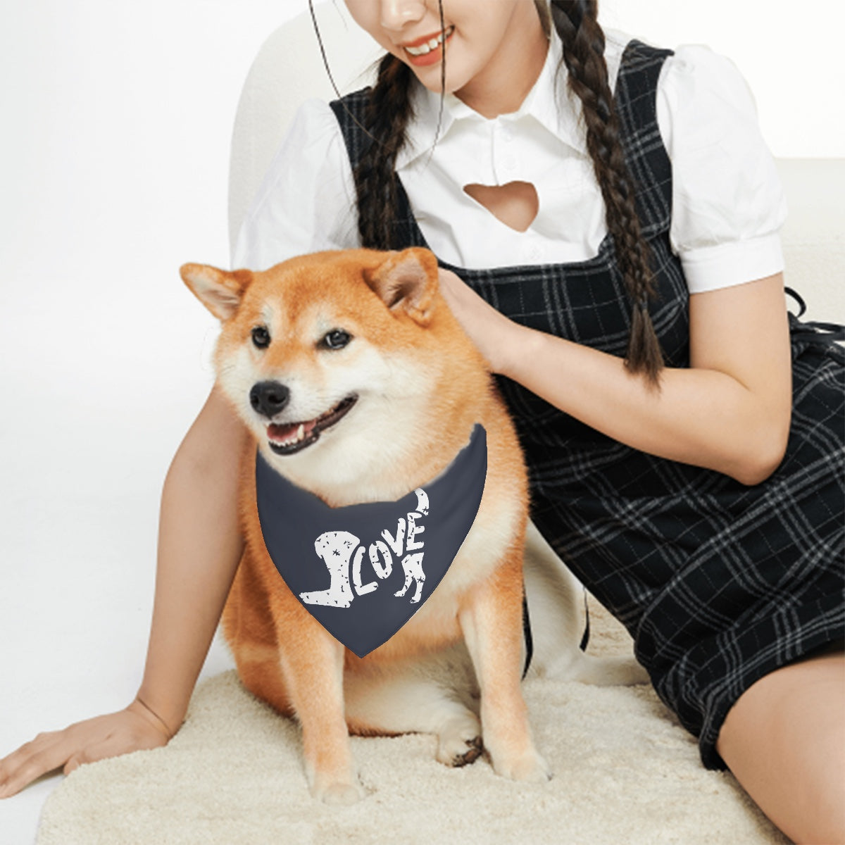 Dog spells LOVE pet bandanna-(Heather Navy)