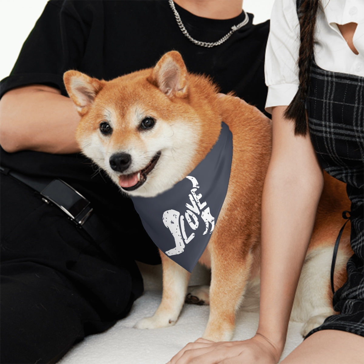 Dog spells LOVE pet bandanna-(Heather Navy)